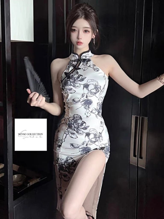 *Pre order*纯欲风复古修身无袖挂脖高开叉旗袍 SCPO11