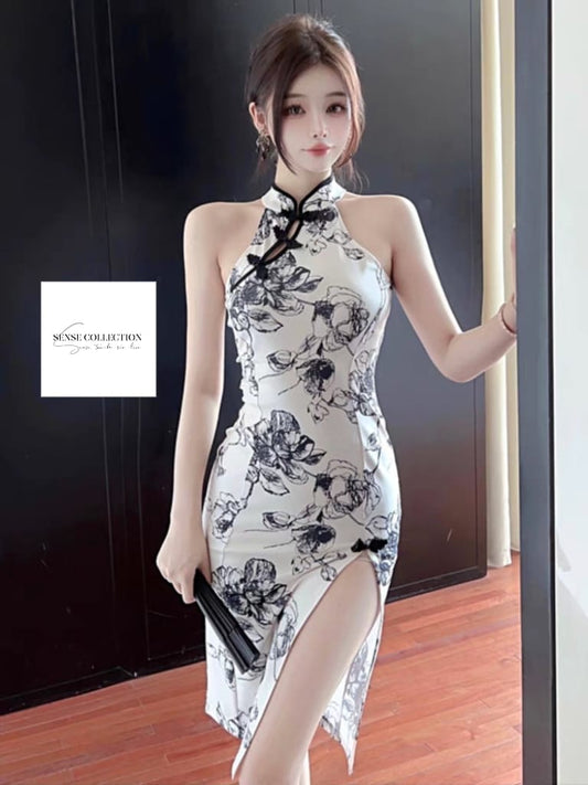 *Pre order*纯欲风复古修身无袖挂脖高开叉旗袍 SCPO11