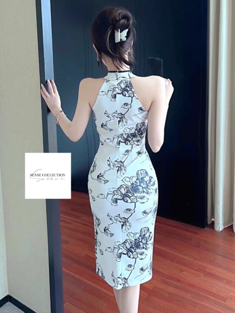 *Pre order*纯欲风复古修身无袖挂脖高开叉旗袍 SCPO11