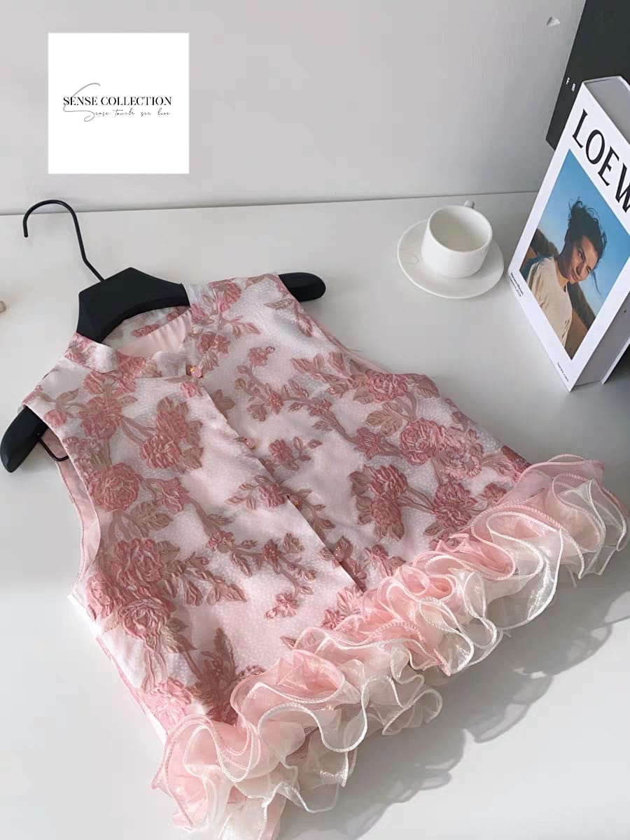 *Pre Order*新中式国风高级感重工刺绣荷叶边拼接开衫 SCPO16
