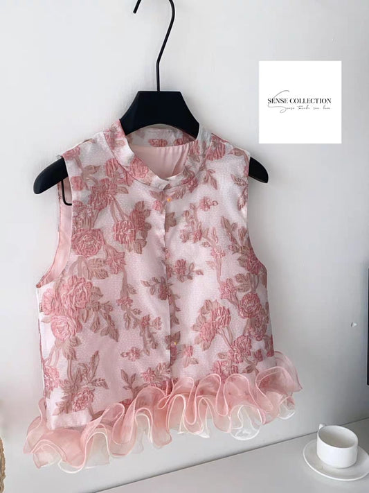 *Pre Order*新中式国风高级感重工刺绣荷叶边拼接开衫 SCPO16